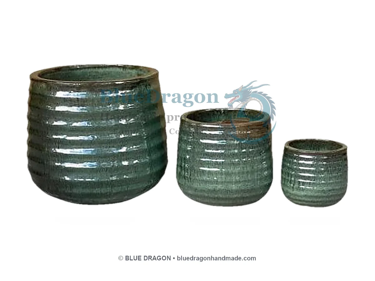 Glazed Planters Mix Pallet 09 - Heavy Ribbed Monumental Planters - Handcrafted Vietnamese Pottery