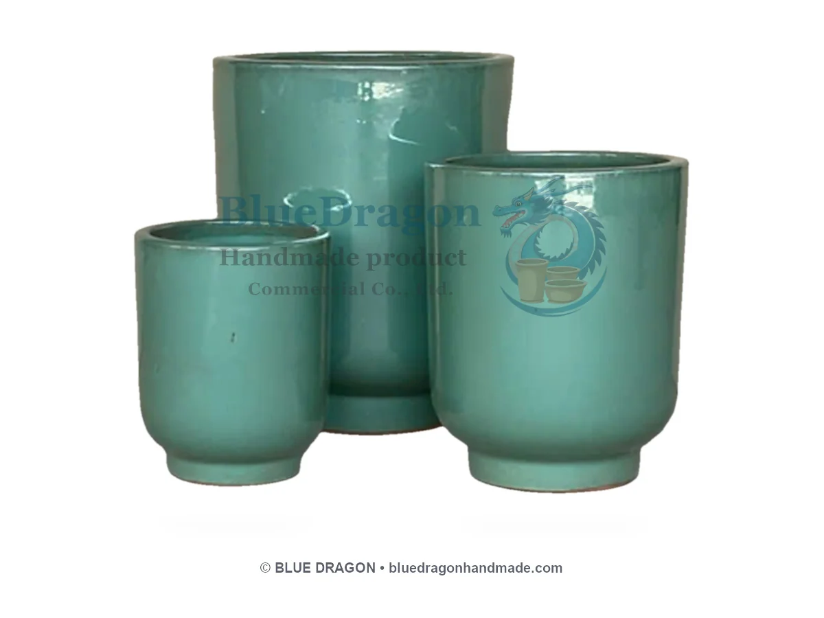 Glazed Planters Mix Pallet 12 - Tall Cylinder Planters with Foot Base - Handcrafted Vietnamese Pottery