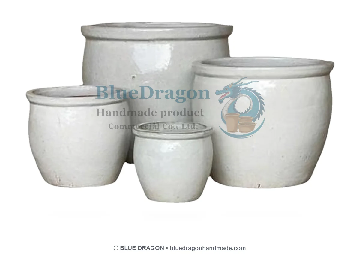 Glazed Planters Mix Pallet 19 - Rolled Rim Urn Planters 4-Piece - Handcrafted Vietnamese Pottery