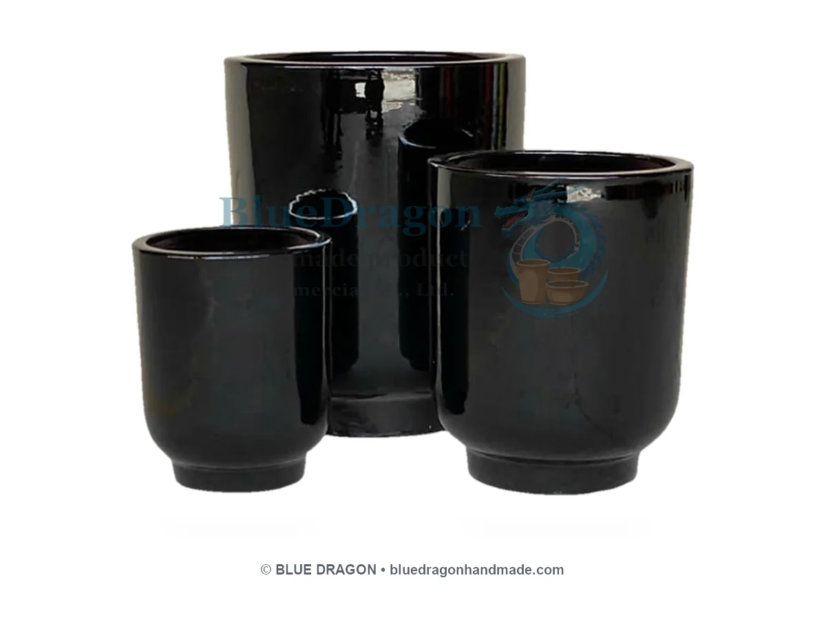Glazed Planters Mix Pallet 30 (USA) - Tall Tapered Urns 3-Piece - Handcrafted Vietnamese Pottery
