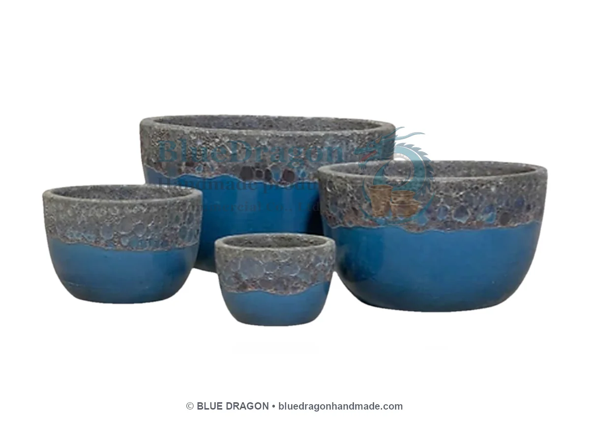 Glazed & Bubble Planters Mix Pallet 34 - Low Rim Bowls 4-Piece - Handcrafted Vietnamese Pottery