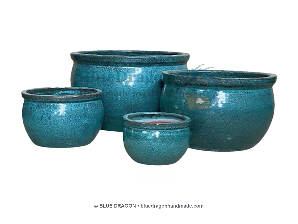 Glazed Planters Mix Pallet 36 - Low Belly Round Planters 4-Piece - Handcrafted Vietnamese Pottery